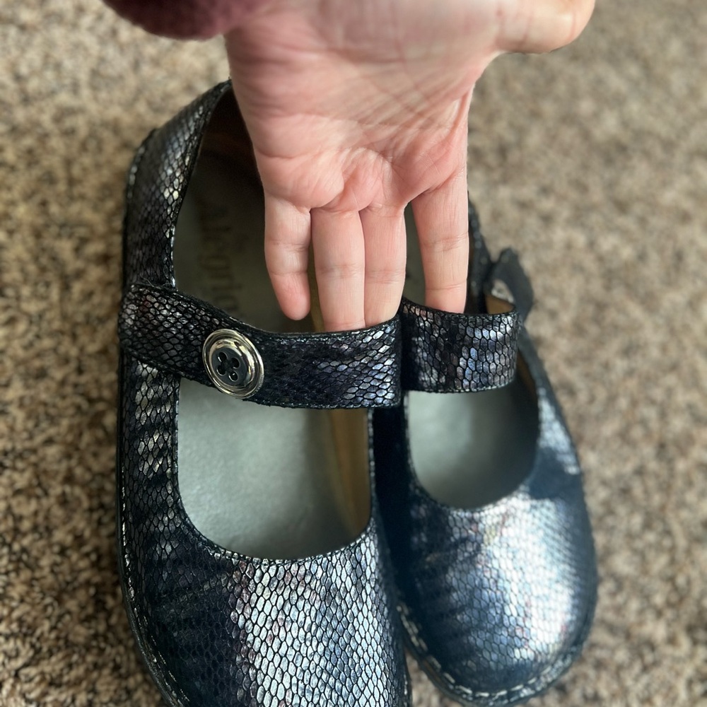 Alegria Shimmering Black and Silver Mary Jane Shoes